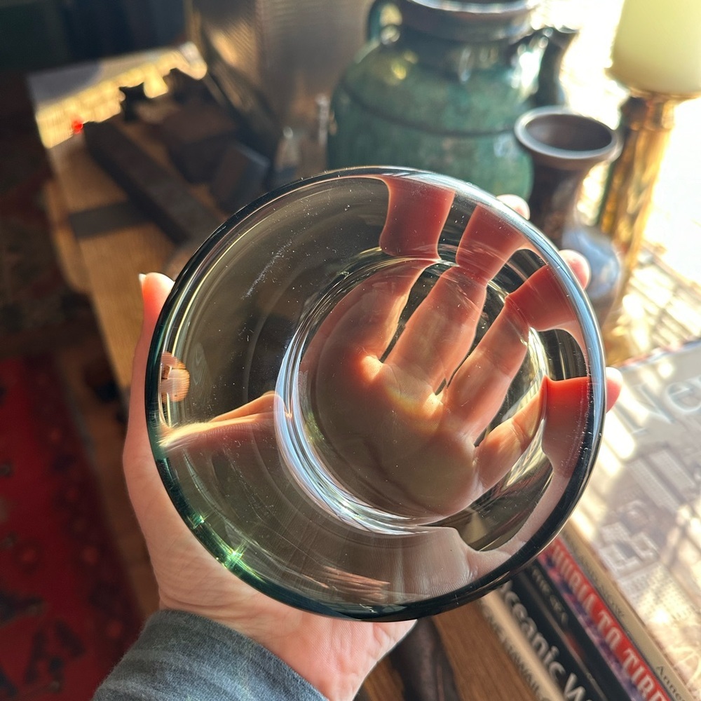 Vintage mid century Holmegaard heavy glass ashtray/ bowl. Handmade. Smoky Grey